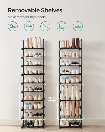 SONGMICS Shoe Rack, 10-Tier Shoe Organizer, Metal Storage Shelf, Upright or - Image 4