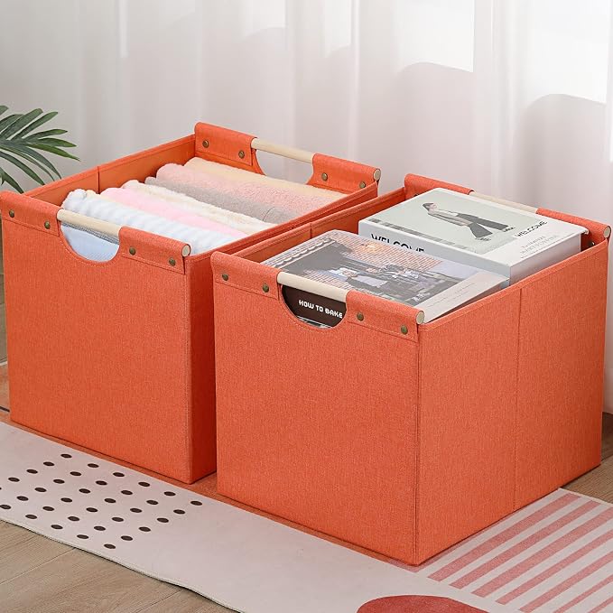 HOONEX Large Collapsible Storage Bins, Linen Fabric, Storage Baskets - Image 3