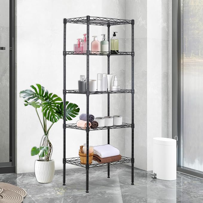 BestOffice | 5-Tier Wire Shelf | 17" x 12" x 48" | Black | Storage Shelves - Image 2
