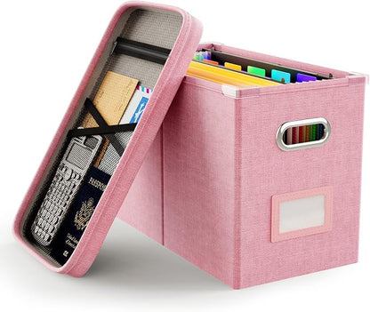 File Organizer Box with Lid, Hanging Filing File Box with Mesh Pocket, Document by Oterri
