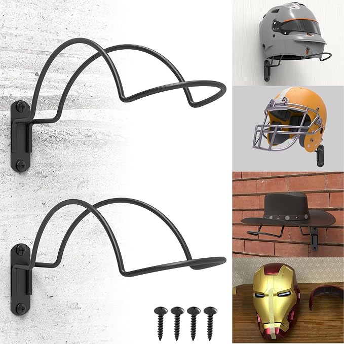 2 PCS Wall Mounted Helmet Rack Roma Helmet Holder Hook Multifunctionnal Metal by Unknown