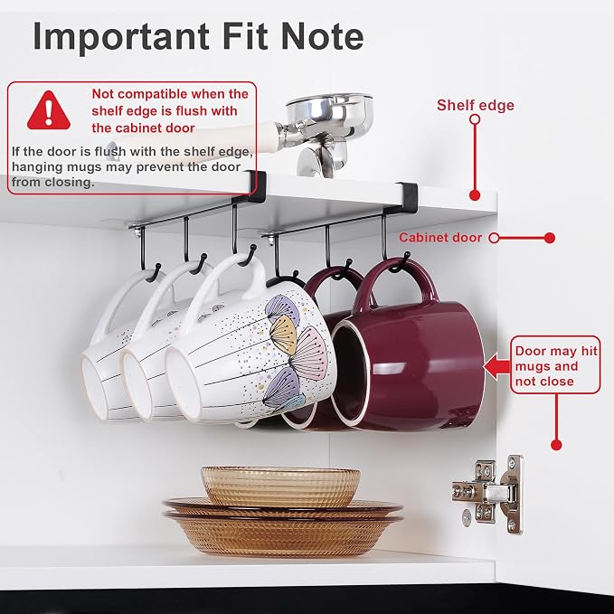 ECROCY Coffee Mug Holder Under Cabinet Only Fits Shelves up to 3/4" Thick - Image 2