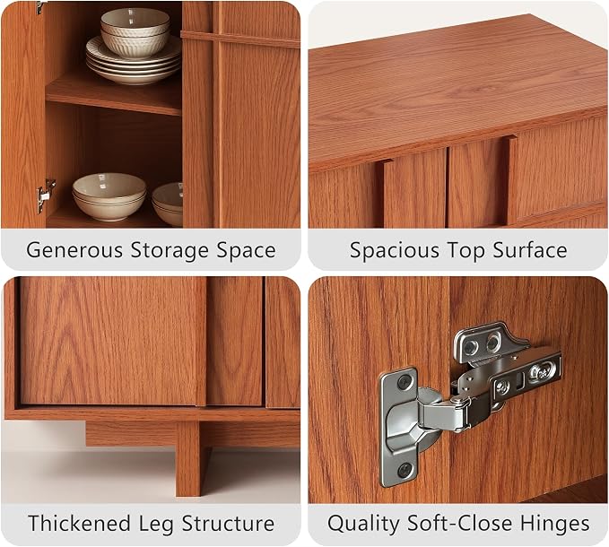 Sideboard Buffet Cabinet with Storage, Mid Century Modern Accent Cabinet with - Image 4