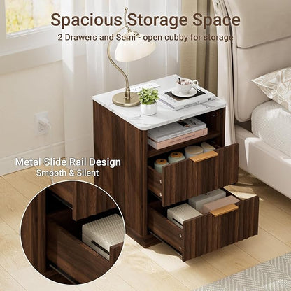 Fluted Night Stand with Charging Station, 2 Drawers End Table with Storage - Image 6