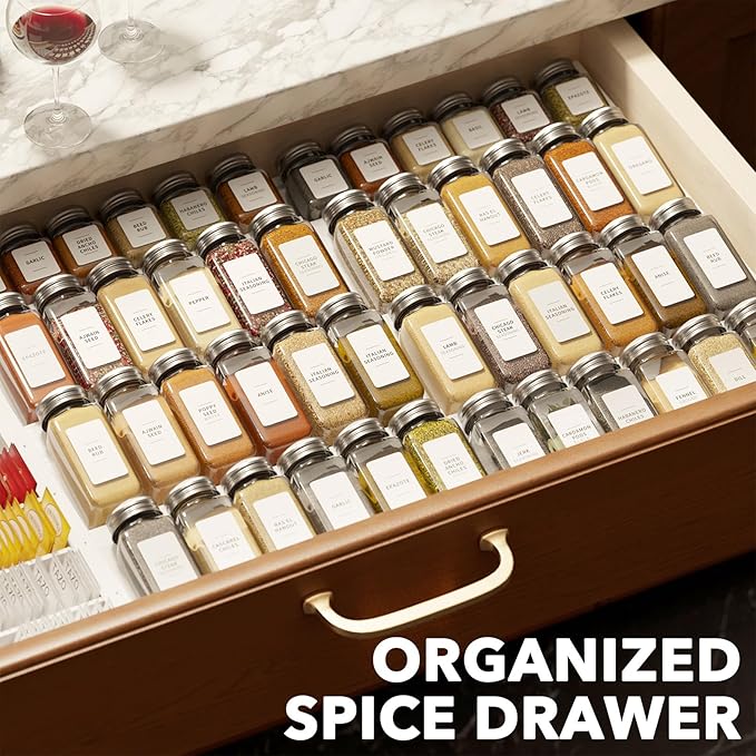 SpaceAid Bamboo White Spice Drawer Organizer, Expandable 4 Tier Spices Rack - Image 7