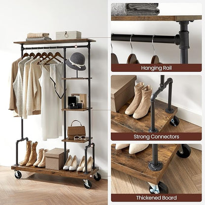 VASAGLE Clothes Rack, Clothing Garment Rack on Wheels, Rolling Clothes Organizer - Image 4