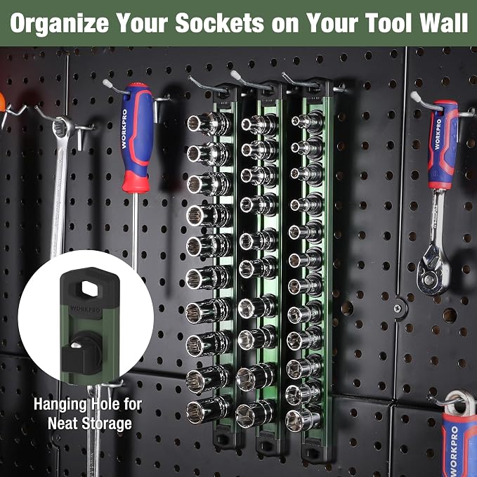 WORKPRO Magnetic Socket Organizer, 1/2-Inch Drive Aluminum Alloy Socket Rail - Image 6