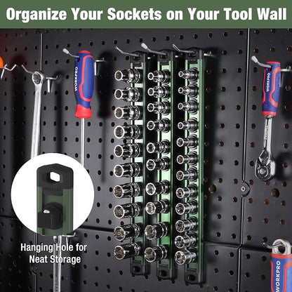 WORKPRO Magnetic Socket Organizer, 3/8-Inch Drive Aluminum Alloy Sockets Rail - Image 6