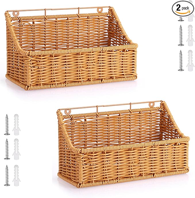 OwnMy 2PCS Plastic Wicker Hanging Basket Wall Mount Fruit Storage Baskets | by OwnMy