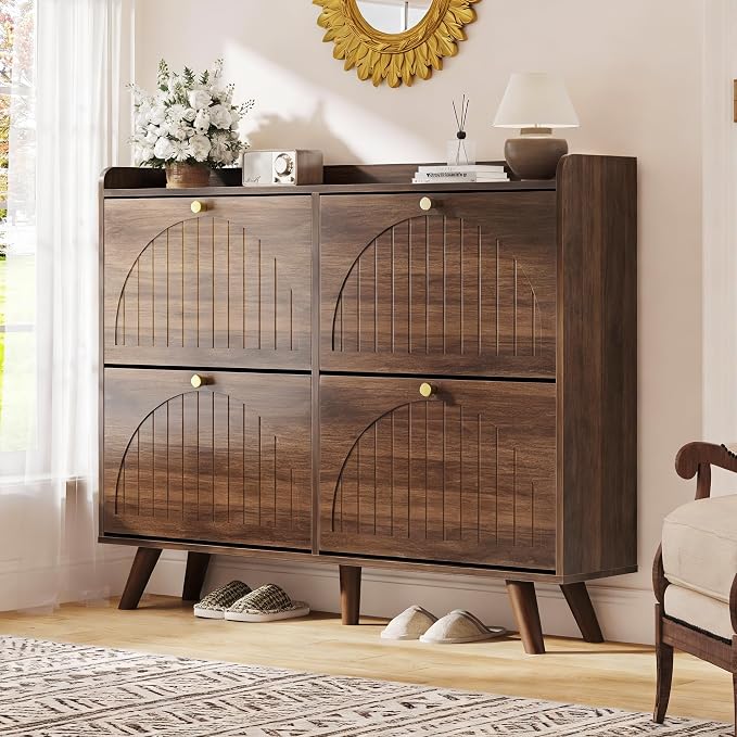 Decofy 47.2” Shoe Cabinet with 4 flip-Down Drawers, Three Adjustable Levels - Image 8