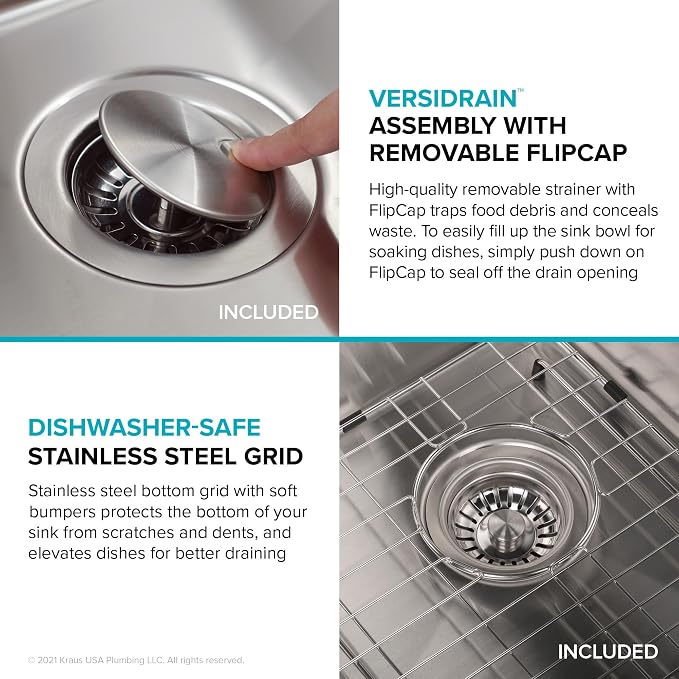 KRAUS Dex 33-inch Undermount 16 Gauge Stainless Steel Double Bowl Kitchen Sink - Image 4
