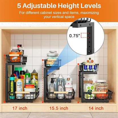 REALINN Under Sink Organizer, 2 Pack Height Adjustable Under Sink Organizers - Image 3