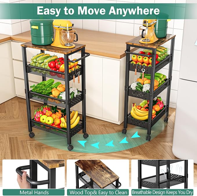 Utility Slim Storage Cart with Wheels, 4-Tier Narrow Rolling Organizer Shelf - Image 2