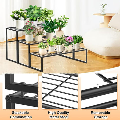 3 Tier Metal Plant Stand Indoor Outdoor, Potted Multiple Flower Pot Holder Rack - Image 3