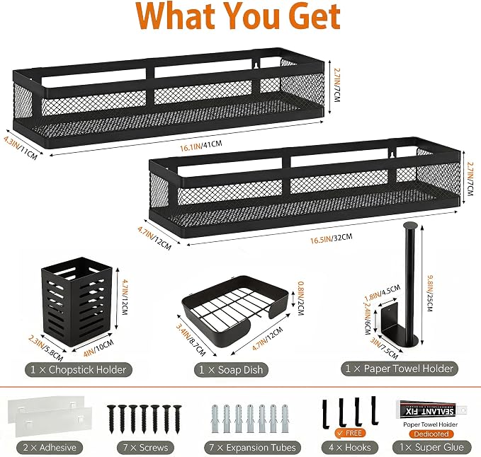 PUSDON 5-in-1 16.5" Extra Long Slim Wall Mount Wrapped Mesh Kitchen Organizer & - Image 2