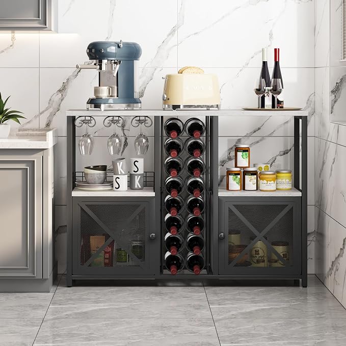 Homeiju Mini Bars for Home, Wooden Coffee Bar Cabinet, Modern Liquor Cabinet - Image 6