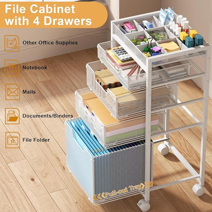 Rolling File Cart with 4 Storage Drawers, Under Desk Filing Cabinet with DIY - Image 5