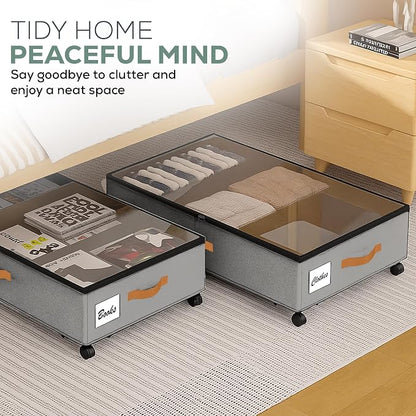 Under Bed Storage with Wheels, 2 Pack| Low Profile Storage Organizer with Clear - Image 5