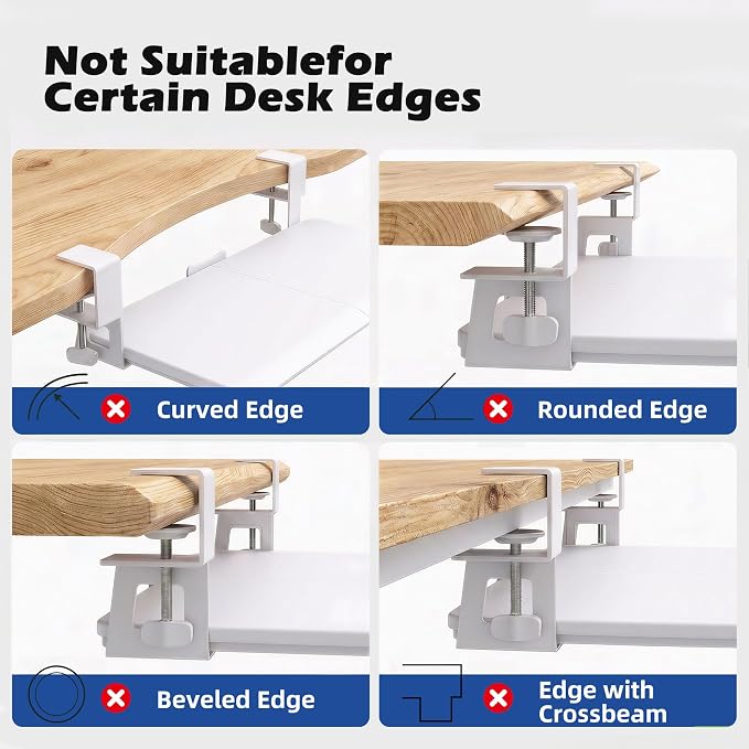 White Keyboard Tray Under Desk Clamp, 26.77" Large Under Desk Keyboard Tray - Image 3