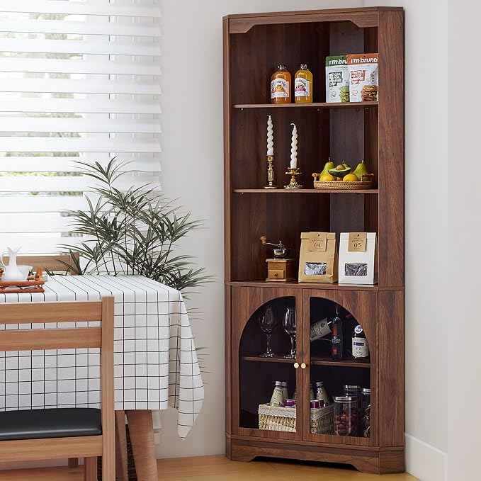 70" H Tall Coner Cabinet with Door & Adjustable Shelves, Mid-Century Farmhouse by SUJOUCRAFT