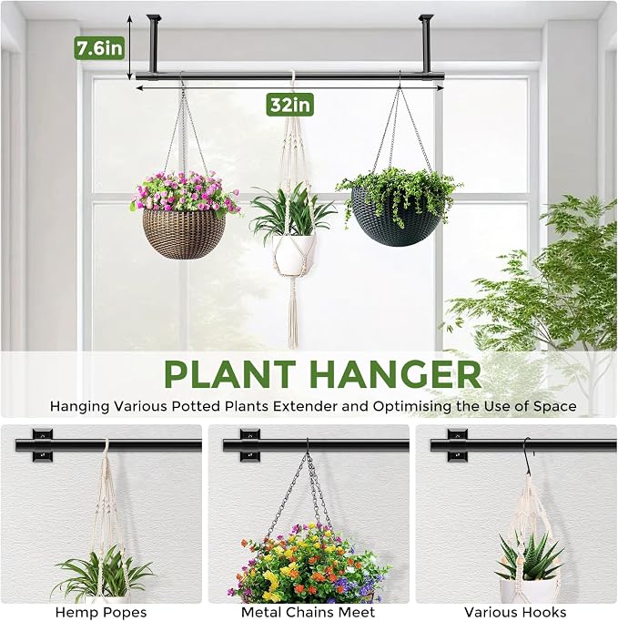 Window Plant Hanger for Indoor Plants, 32 Inch Hanging Plant Rod, 1 Inch - Image 6
