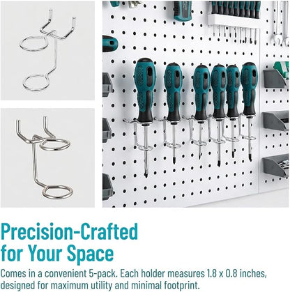 5Pcs Pegboard Screwdriver Holder Tool Organizers Double-Ring Peg Board Hang - Image 4