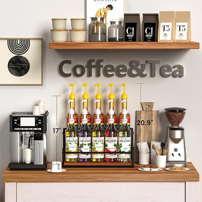 THYGIFTREE Coffee Syrup Rack Organizer 2-Tier 10 Syrup Bottles Holder Stand - Image 3