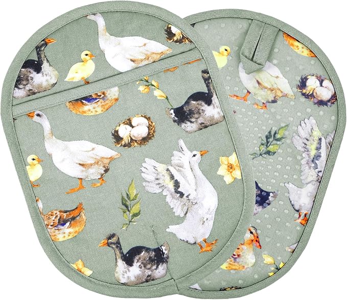 Pot Holders Set of 2 with Transparent Clear Silicone Shell and Nice Duck Flower by REDLMLDETA