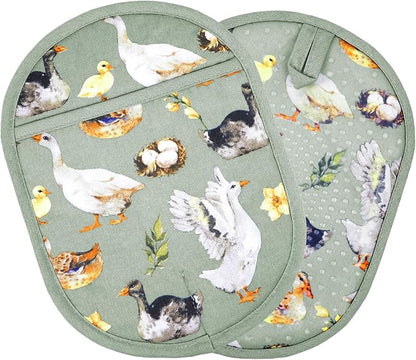 Pot Holders Set of 2 with Transparent Clear Silicone Shell and Nice Duck Flower by REDLMLDETA