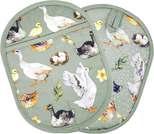 Pot Holders Set of 2 with Transparent Clear Silicone Shell and Nice Duck Flower by REDLMLDETA