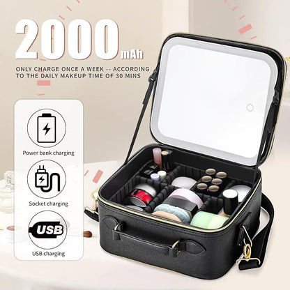 Travel Makeup Bag with Light Up Mirror, Cosmetic Artist Organizer Case with LED - Image 5
