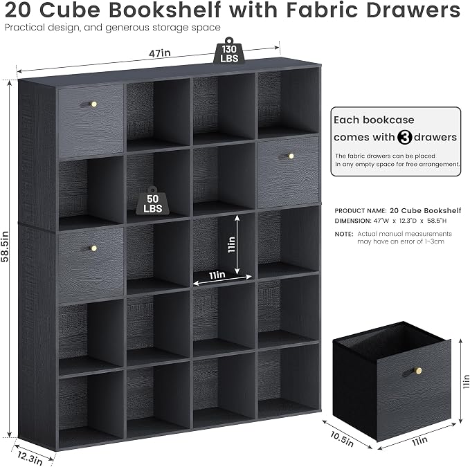 Large Cube Storage Organizer Unit, 20 Open Shelves Bookcase - Image 2