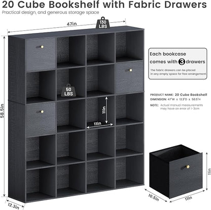 Large Cube Storage Organizer Unit, 20 Open Shelves Bookcase - Image 2