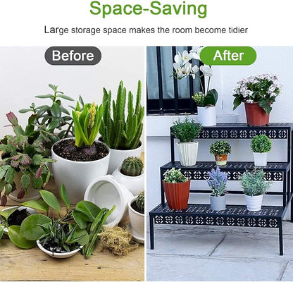 aboxoo 3 Tier Stair Style Large Metal Plant Stand, Garden Display Shelf Flower - Image 4