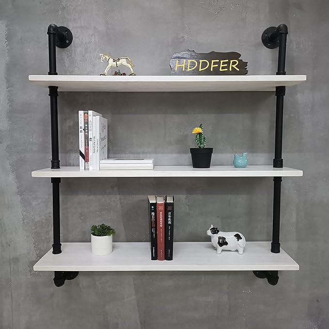HDDFER Industrial Pipe Shelving Rustic White Pipe Wall Shelves Bathroom Shelves by industrialpipeshelving