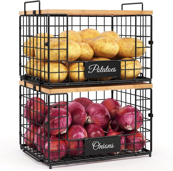 2 PACK XXL Potato and Onion Storage Bins, Pantry Organizers and Storage | by keomaisyto