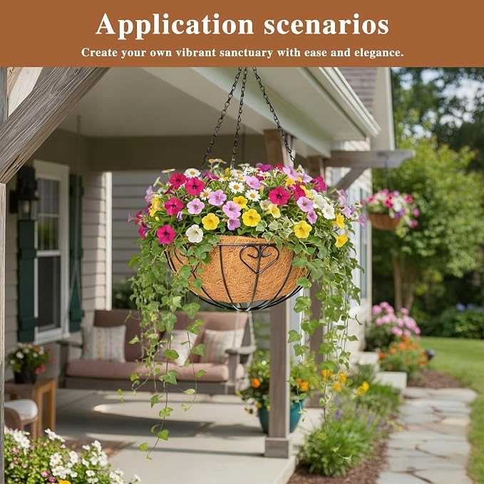 4 Pack Hanging Planter for Outdoor Plants 14 inch Metal Hanging Flower Basket - Image 7