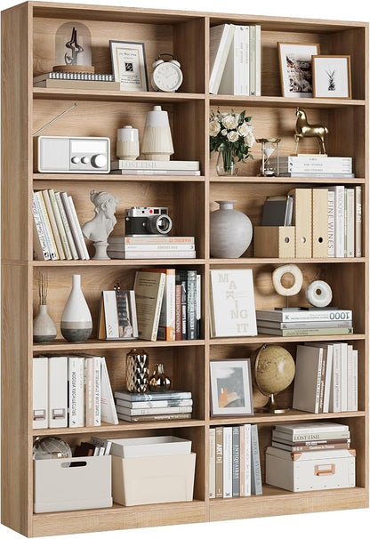 FACBOTALL Bookshelf and Bookcase, 6-Tier Double Wide Bookshelves, Freestanding by FACBOTALL