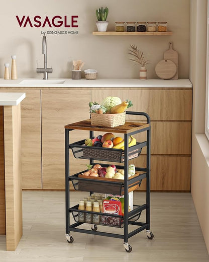 VASAGLE Storage Cart with Pull-Out Baskets, 4-Tier Kitchen Cart with Wheels - Image 2