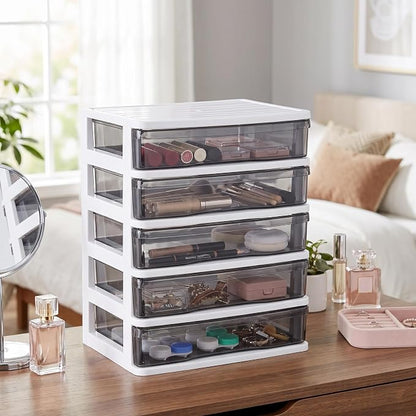 DEAYOU 5 Drawer Desktop Storage Bin Unit, Small Plastic Organizer, Mini - Image 8