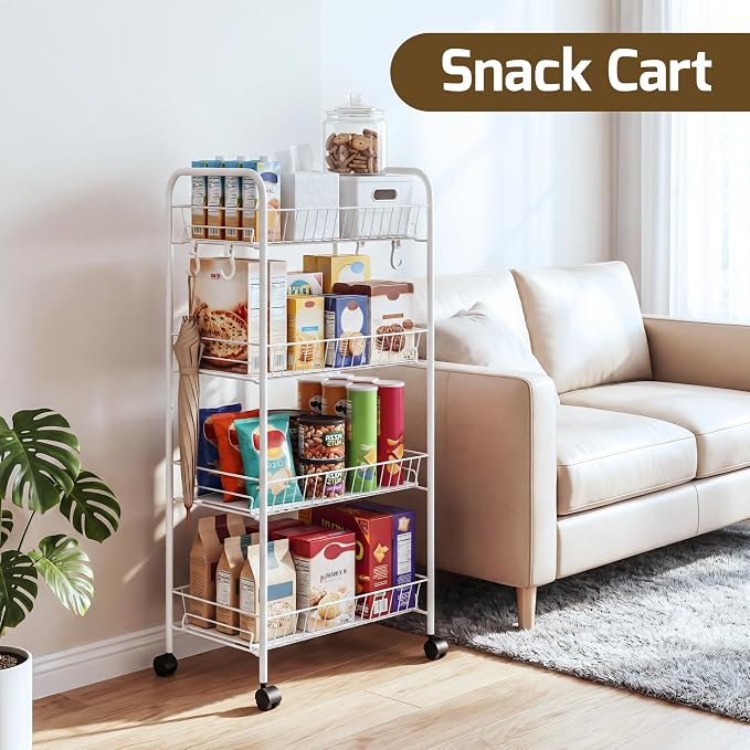 PLKOW 4-Tier Metal Rolling Utility Cart, Living Room, Lightweight Organizer Cart - Image 7