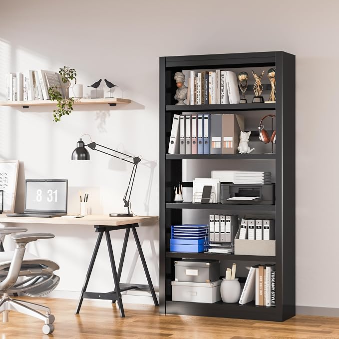 5 Tier Metal Bookshelf, Industrial Open Bookcases - Image 6