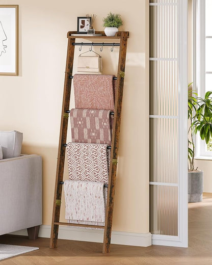 Blanket Ladder Shelf, Decorative Quilt Rack, 7-Tier Farmhouse Ladder Holder - Image 3