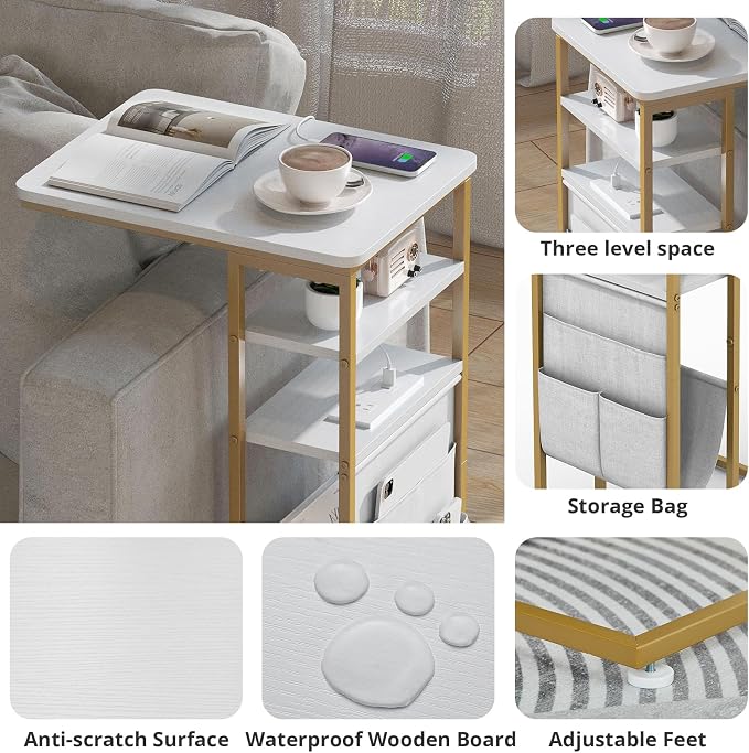 C Shaped End Table with Charging Station, Under Couch Table C-Shaped End Table - Image 3