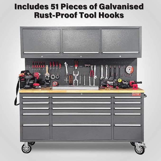 HAUTMEC 72" Rolling Tool Chest, Mobile Garage Workbench, Heavy-Duty Tool - Image 3