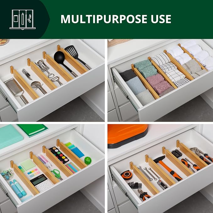 Bamboo Drawer Dividers Organizers, Adjustable Drawer Separator Splitters - Image 4