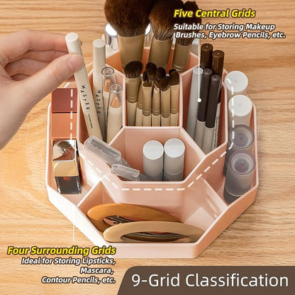 360° Rotating Pink Makeup Brush Holder Organizer - Image 4