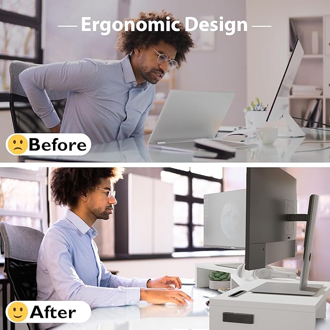 BONTEC Dual Monitor Stand Riser, Adjustable Length & Swivel Angle, Ergonomic - Image 4