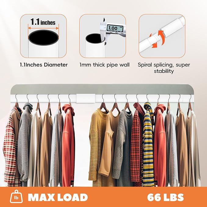 Heavy Duty Closet Rod 17-56 Inches, Adjustable, 1.1 Inches Diameter, Suitable - Image 4