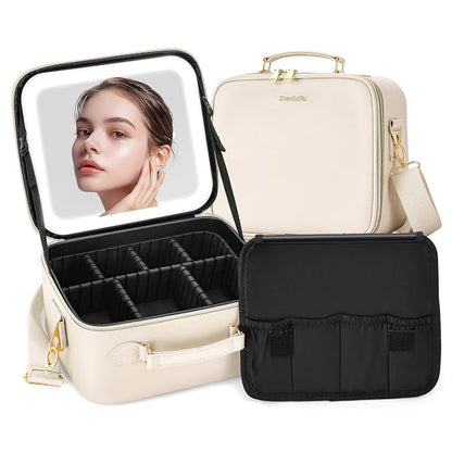 Travel Makeup Bag with Mirror and Light, Cosmetic Artist Organizer Case with by ZhenGuiRu
